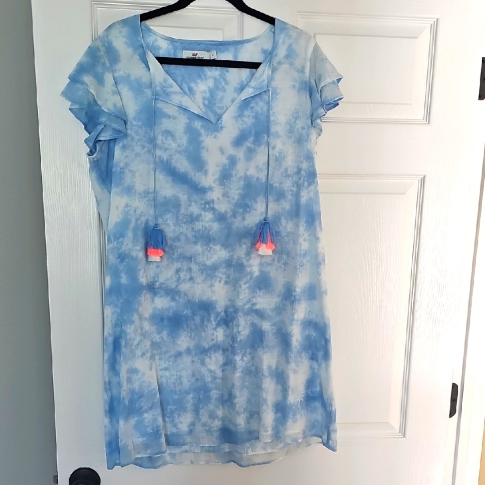 Blue Tie-Dye Dress with Tassels-Vinyard Vines